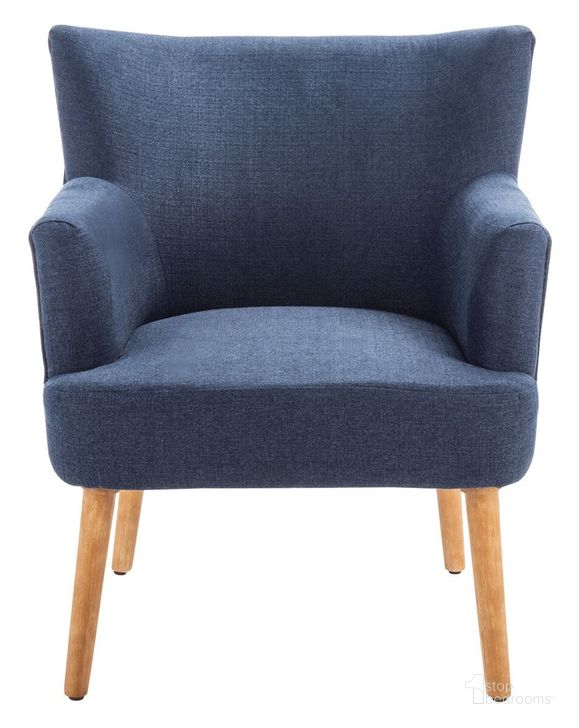 The appearance of Delfino Accent Chair in Navy designed by Safavieh in the transitional interior design. This navy piece of furniture  was selected by 1StopBedrooms from Delfino Collection to add a touch of cosiness and style into your home. Sku: ACH4009C. Material: Wood. Product Type: Accent Chair. Image1