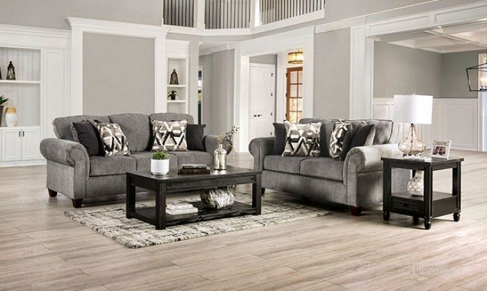 The appearance of Delgada Graphite Living Room Set designed by Furniture of America in the transitional interior design. This gray piece of furniture  was selected by 1StopBedrooms from Delgada Collection to add a touch of cosiness and style into your home. Sku: SM7750-SF;SM7750-LV. Product Type: Living Room Set. Material: Chenille. Image1
