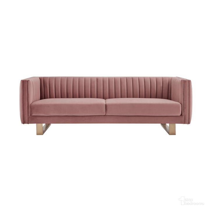 The appearance of Delilah 86 Inch Blush Velvet Square Arm Sofa designed by Armen Living in the glam interior design. This blush piece of furniture  was selected by 1StopBedrooms from Delilah Collection to add a touch of cosiness and style into your home. Sku: LCDH3BLUSH. Material: Wood. Product Type: Sofa. Image1