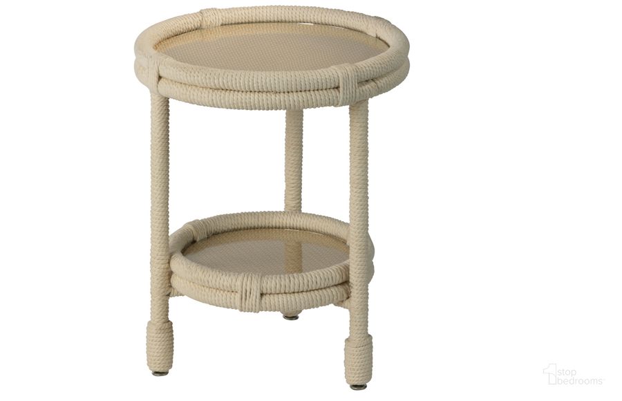 The appearance of Delta Side Table designed by Jamie Young Company in the coastal interior design. This white piece of furniture  was selected by 1StopBedrooms from Delta Collection to add a touch of cosiness and style into your home. Sku: 20DELT-STWH. Product Type: Side Table. Material: Rope. Image1