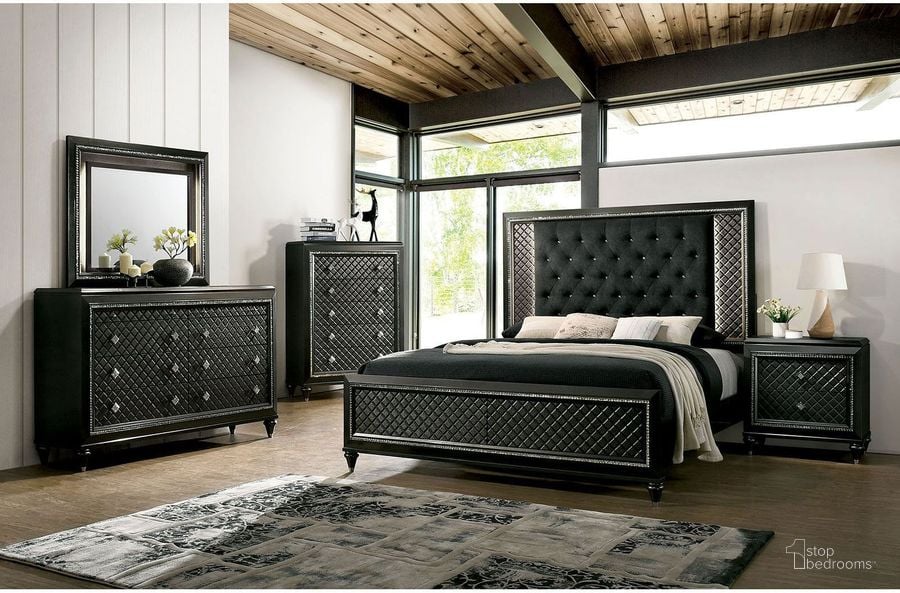 The appearance of Demetria Metallic Gray Upholstered Panel Bedroom Set designed by Furniture of America in the modern / contemporary interior design. This black and gray piece of furniture  was selected by 1StopBedrooms from Demetria Collection to add a touch of cosiness and style into your home. Sku: CM7584Q-1;CM7584Q-2;CM7584Q-3;CM7584N. Material: Wood. Product Type: Bedroom Set. Bed Size: Queen. Image1