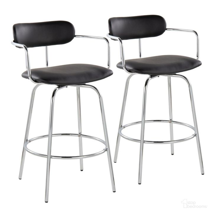 The appearance of Demi 26 Inch Fixed Height Counter Stool Set of 2 In Black designed by Lumisource in the modern / contemporary interior design. This black piece of furniture  was selected by 1StopBedrooms from Demi Collection to add a touch of cosiness and style into your home. Sku: B26-DEMIPU-CLARR2 CHRBK2. Material: Leather. Product Type: Barstool. Image1