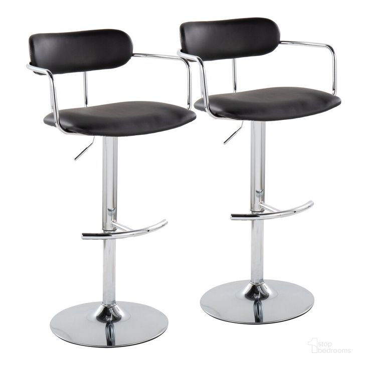 The appearance of Demi Adjustable Barstool Set of 2 In Chrome designed by Lumisource in the modern / contemporary interior design. This chrome piece of furniture  was selected by 1StopBedrooms from Demi Collection to add a touch of cosiness and style into your home. Sku: BS-DEMIPU-RT2 CHRCHRBK2. Material: Leather. Product Type: Barstool. Image1