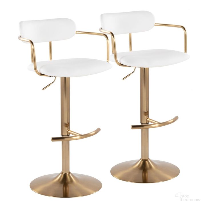 The appearance of Demi Adjustable Barstool Set of 2 In White designed by Lumisource in the modern / contemporary interior design. This white piece of furniture  was selected by 1StopBedrooms from Demi Collection to add a touch of cosiness and style into your home. Sku: BS-DEMIPU-RT2 AUAUW2. Material: Leather. Product Type: Barstool. Image1