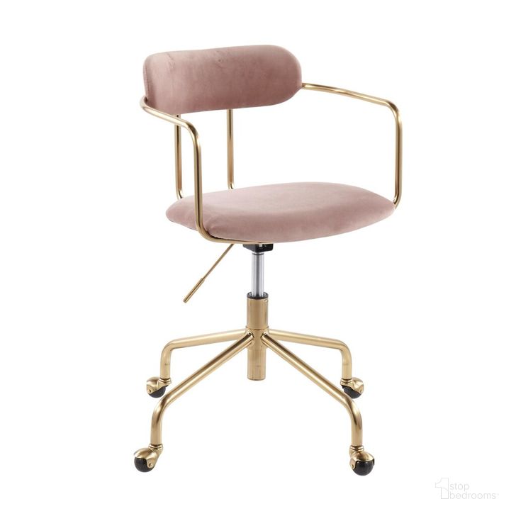 The appearance of Demi Office Chair In Pink designed by Lumisource in the modern / contemporary interior design. This pink piece of furniture  was selected by 1StopBedrooms from Demi Collection to add a touch of cosiness and style into your home. Sku: OC-DEMI AUVPK. Product Type: Office Chair. Material: Velvet. Image1