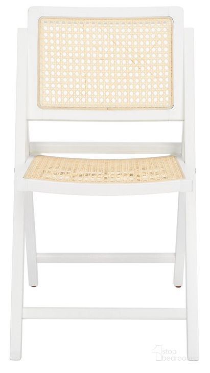 The appearance of Desiree Cane Folding Dining Chair Set of 2 In White/Natural designed by Safavieh Couture in the transitional interior design. This white/natural piece of furniture  was selected by 1StopBedrooms from Desiree Collection to add a touch of cosiness and style into your home. Sku: SFV4137C-SET2. Material: Wood. Product Type: Dining Chair. Image1
