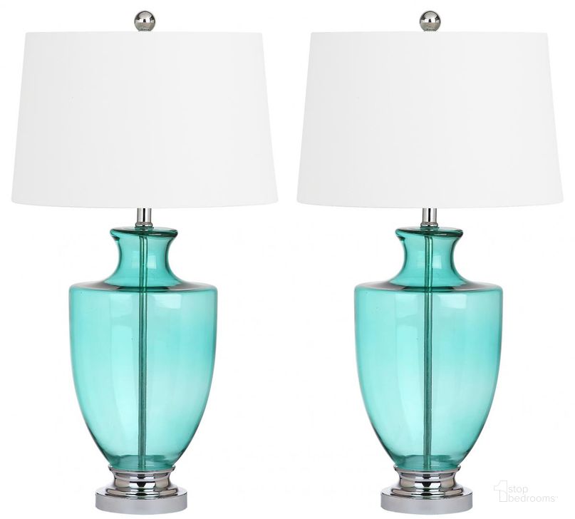 The appearance of Desiree Green Glass 30 Inch Table Lamp Set of 2 designed by Safavieh in the modern / contemporary interior design. This green piece of furniture  was selected by 1StopBedrooms from Safavieh LIT Collection to add a touch of cosiness and style into your home. Sku: LIT4407A-SET2. Material: Chrome. Product Type: Table Lamp. Image1