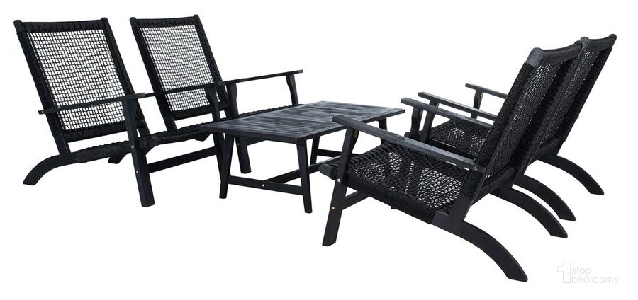 The appearance of Deven 5 Pc Coffee Set in Black designed by Safavieh in the modern / contemporary interior design. This black piece of furniture  was selected by 1StopBedrooms from Deven Collection to add a touch of cosiness and style into your home. Sku: PAT7079C. Material: Wood. Product Type: Outdoor Set. Image1