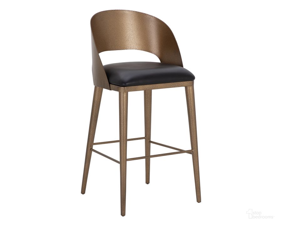 The appearance of Dezirae Barstool In Antique Brass and Charcoal Black Leather designed by Sunpan in the  interior design. This antique brass/black piece of furniture  was selected by 1StopBedrooms from Dezirae Collection to add a touch of cosiness and style into your home. Sku: 111052. Material: Leather. Product Type: Barstool. Image1
