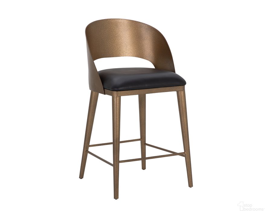The appearance of Dezirae Counter Stool In Antique Brass and Charcoal Black Leather designed by Sunpan in the  interior design. This antique brass/black piece of furniture  was selected by 1StopBedrooms from Dezirae Collection to add a touch of cosiness and style into your home. Sku: 111047. Material: Leather. Product Type: Barstool. Image1