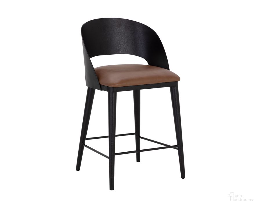The appearance of Dezirae Counter Stool In Black and Cognac Leather designed by Sunpan in the  interior design. This black piece of furniture  was selected by 1StopBedrooms from Dezirae Collection to add a touch of cosiness and style into your home. Sku: 111043. Material: Leather. Product Type: Barstool. Image1