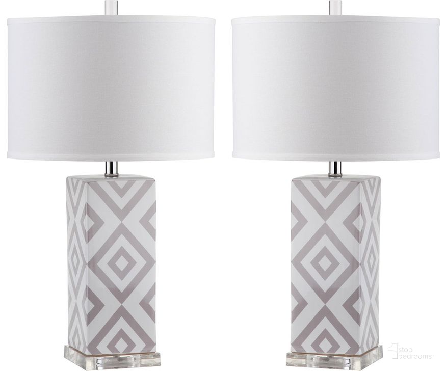 The appearance of Diamonds Grey and Off-White 27 Inch Table Lamp Set of 2 designed by Safavieh in the transitional interior design. This grey piece of furniture  was selected by 1StopBedrooms from Diamonds Collection to add a touch of cosiness and style into your home. Sku: LIT4135C-SET2. Product Type: Table Lamp. Image1