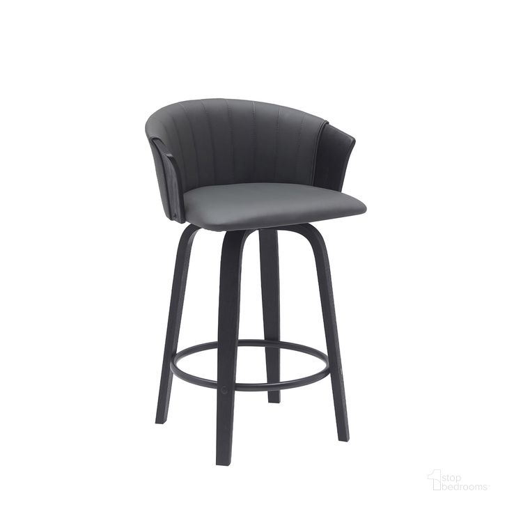 The appearance of Diana 26 Inch Swivel Black Wood Counter Stool In Gray Faux Leather designed by Armen Living in the modern / contemporary interior design. This black/grey piece of furniture  was selected by 1StopBedrooms from Diana Collection to add a touch of cosiness and style into your home. Sku: LCDIBABLKGRY26. Material: Faux Leather. Product Type: Barstool. Image1