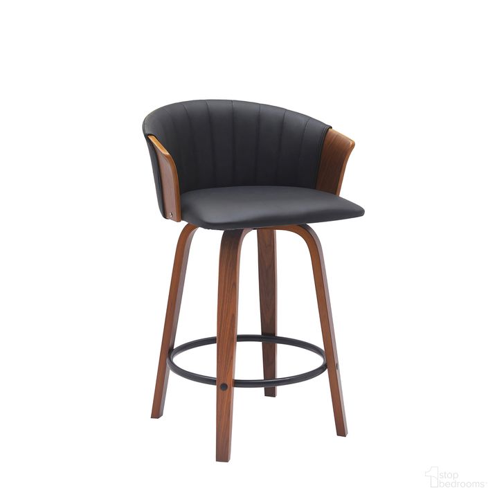 The appearance of Diana 26 Inch Swivel Walnut Wood Counter Stool In Black Faux Leather designed by Armen Living in the modern / contemporary interior design. This black piece of furniture  was selected by 1StopBedrooms from Diana Collection to add a touch of cosiness and style into your home. Sku: LCDIBAWABLK26. Material: Faux Leather. Product Type: Barstool. Image1