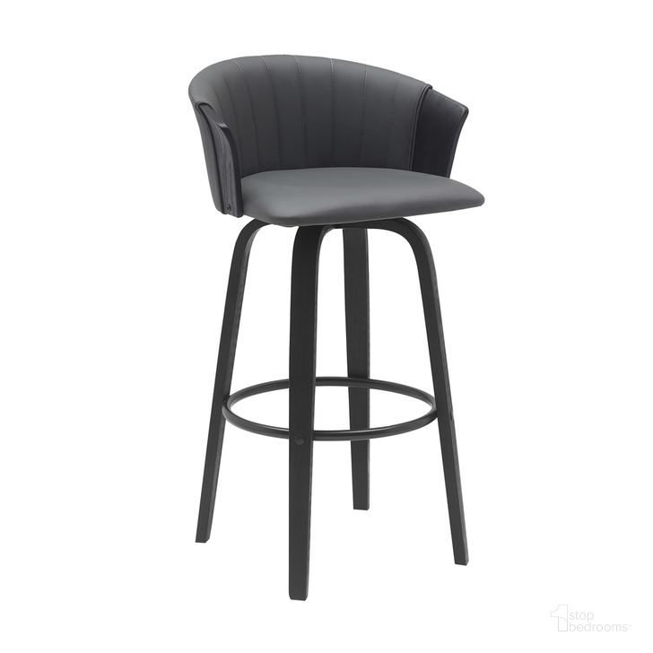 The appearance of Diana 30 Inch Swivel Black Wood Bar Stool In Gray Faux Leather designed by Armen Living in the modern / contemporary interior design. This gray and black piece of furniture  was selected by 1StopBedrooms from Diana Collection to add a touch of cosiness and style into your home. Sku: LCDIBABLKGRY30. Material: Faux Leather. Product Type: Barstool. Image1
