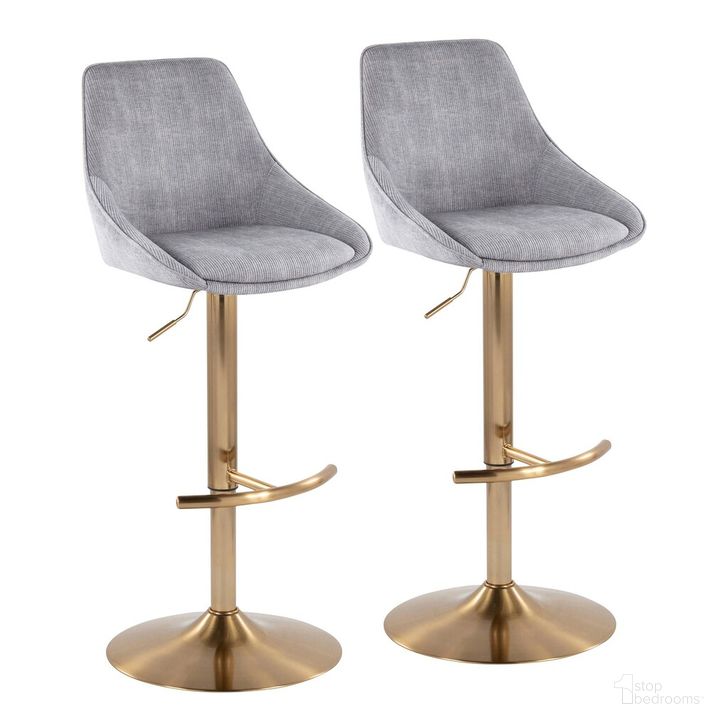 The appearance of Diana Adjustable Bar Stool Set of 2 In Grey and Gold designed by Lumisource in the modern / contemporary interior design. This grey and gold piece of furniture  was selected by 1StopBedrooms from Diana Collection to add a touch of cosiness and style into your home. Sku: BS-DIANACOR-RT2 AUGY2. Material: Steel. Product Type: Barstool. Image1