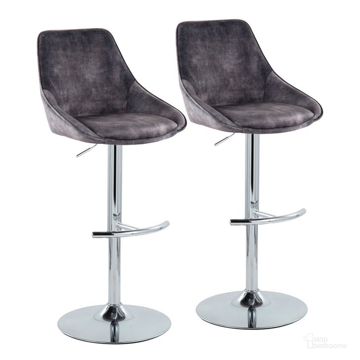 The appearance of Diana Adjustable Bar Stool Set of 2 In Weathered Grey and Chrome designed by Lumisource in the modern / contemporary interior design. This weathered grey/chrome piece of furniture  was selected by 1StopBedrooms from Diana Collection to add a touch of cosiness and style into your home. Sku: BS-DIANA-RT2 CHRMVGY2. Material: Metal. Product Type: Barstool. Image1