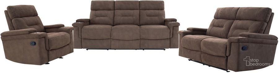 The appearance of Diesel Manual Manual Reclining Sofa Loveseat and Recliner In Brown designed by Parker House in the transitional interior design. This brown piece of furniture  was selected by 1StopBedrooms from Diesel Manual Collection to add a touch of cosiness and style into your home. Sku: MDIE#812G-CBR;MDIE#822-CBR;MDIE#832-CBR. Material: Polyester. Product Type: Living Room Set. Image1