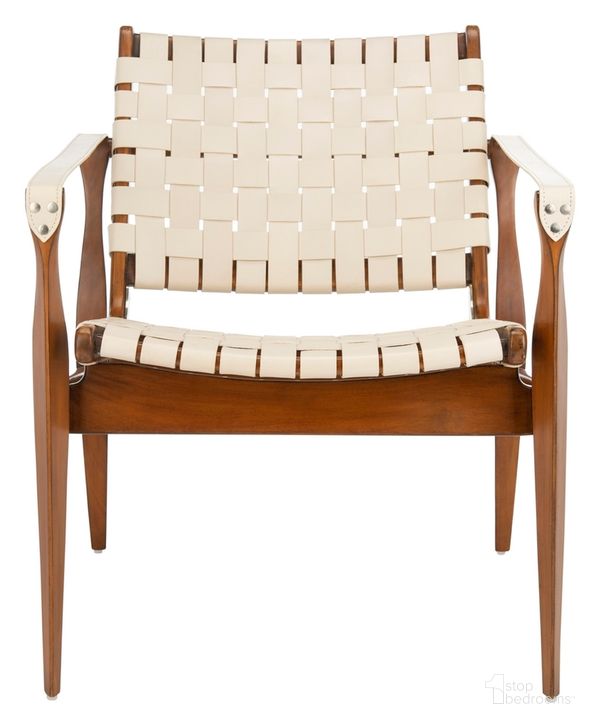 The appearance of Dilan Safari Chair In Cream And Light Brown designed by Safavieh Couture in the modern / contemporary interior design. This cream piece of furniture  was selected by 1StopBedrooms from Dilan Collection to add a touch of cosiness and style into your home. Sku: SFV9005A. Material: Wood. Product Type: Accent Chair. Image1