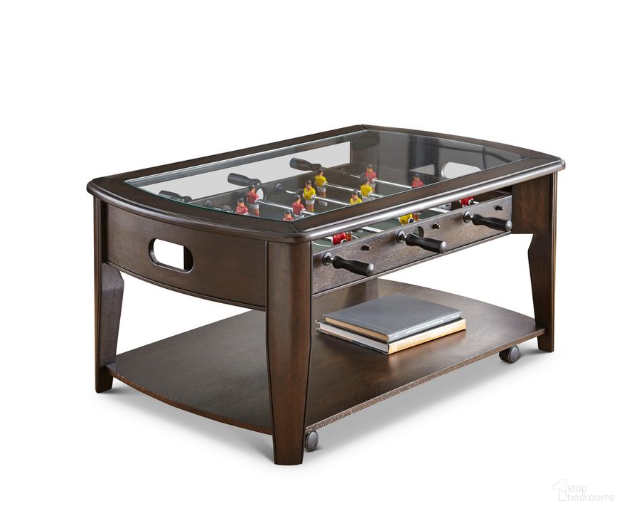 The appearance of Diletta Foosball Cocktail Table In Brown designed by Steve Silver in the transitional interior design. This brown piece of furniture  was selected by 1StopBedrooms from Diletta Collection to add a touch of cosiness and style into your home. Sku: DL250CBN. Product Type: Cocktail Table. Material: MDF. Image1