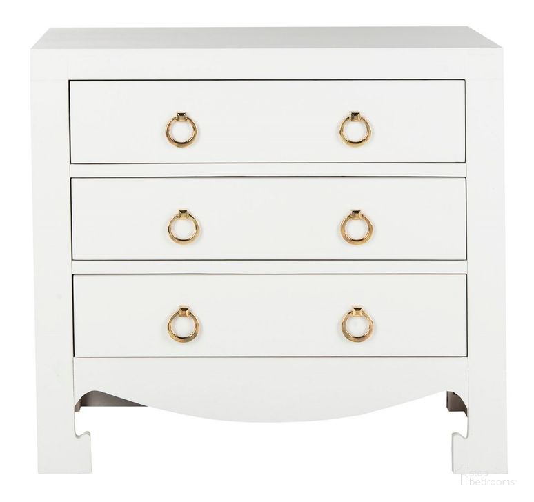 The appearance of Dion 3 Drawer Chest designed by Safavieh in the modern / contemporary interior design. This white and gold piece of furniture  was selected by 1StopBedrooms from Dion Collection to add a touch of cosiness and style into your home. Sku: CHS6411A. Product Type: Chest. Material: Brass. Image1