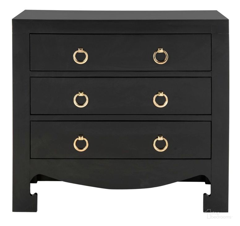 The appearance of Dion Black and Gold 3 Drawer Chest designed by Safavieh in the modern / contemporary interior design. This black and gold piece of furniture  was selected by 1StopBedrooms from Dion Collection to add a touch of cosiness and style into your home. Sku: CHS6411C. Product Type: Chest. Material: Brass. Image1