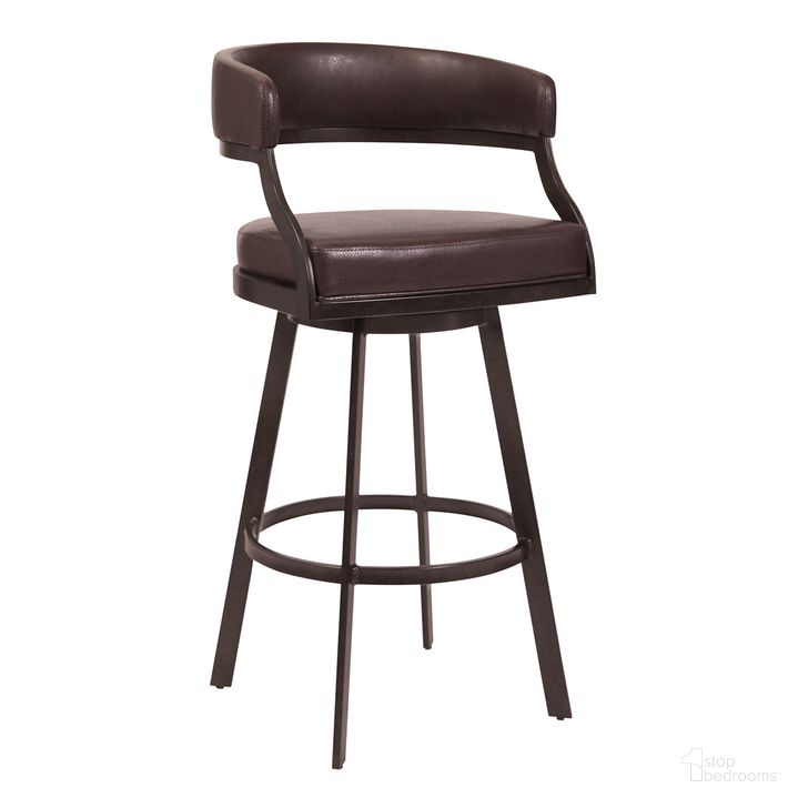 The appearance of Dione 26 Inch Counter Height Barstool In Auburn Bay and Brown Faux Leather designed by Armen Living in the transitional interior design. This brown piece of furniture  was selected by 1StopBedrooms from Dione Collection to add a touch of cosiness and style into your home. Sku: 721535746927. Material: Faux Leather. Product Type: Barstool. Image1