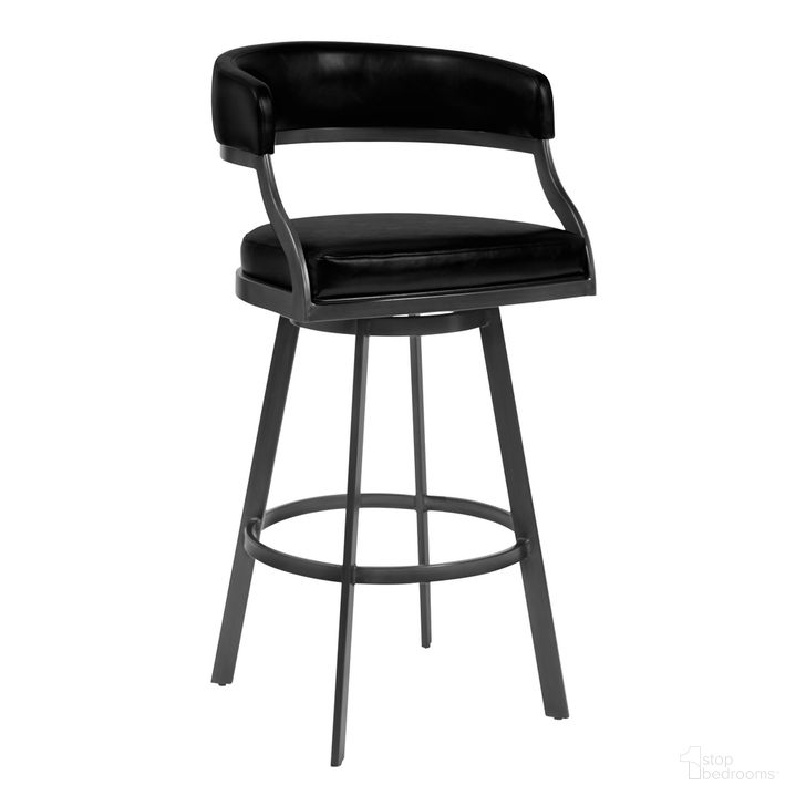 The appearance of Dione 26 Inch Counter Height Barstool In Mineral Finish and Vintage Black Faux Leather designed by Armen Living in the transitional interior design. This vintage black piece of furniture  was selected by 1StopBedrooms from Dione Collection to add a touch of cosiness and style into your home. Sku: 721535746941. Material: Faux Leather. Product Type: Barstool. Image1
