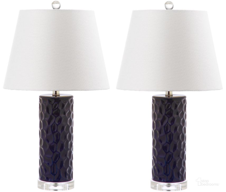 The appearance of Dixon Navy Table Lamp with White Shade Set of 2 designed by Safavieh in the transitional interior design. This navy piece of furniture  was selected by 1StopBedrooms from Dixon Collection to add a touch of cosiness and style into your home. Sku: LIT4249C-SET2. Product Type: Table Lamp. Image1