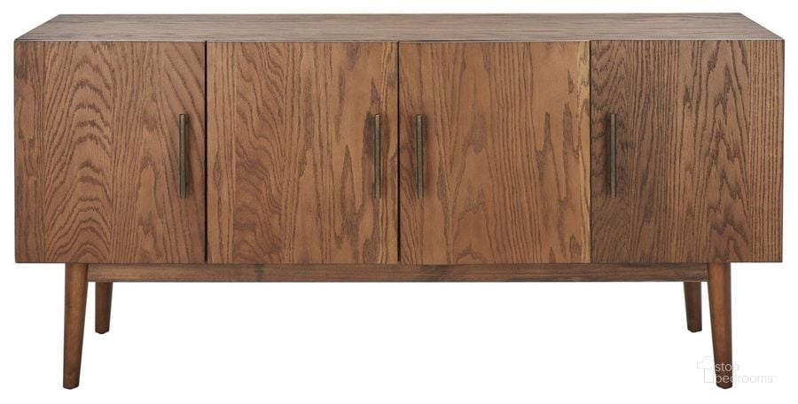 The appearance of Doderick Mid-Century Media Sta In Medium Oak designed by Safavieh Couture in the transitional interior design. This medium oak piece of furniture  was selected by 1StopBedrooms from Doderick Collection to add a touch of cosiness and style into your home. Sku: SFV2114C. Material: Wood. Product Type: TV Stands and TV Console. Image1