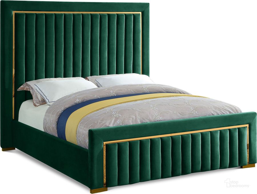 The appearance of Dolce Velvet Queen Bed In Green designed by Meridian in the modern / contemporary interior design. This green velvet piece of furniture  was selected by 1StopBedrooms from Dolce Collection to add a touch of cosiness and style into your home. Sku: DolceGreen-Q-1;DolceGreen-Q-2;DolceGreen-Q-3. Bed Type: Platform Bed. Material: Wood. Product Type: Platform Bed. Bed Size: Queen. Image1