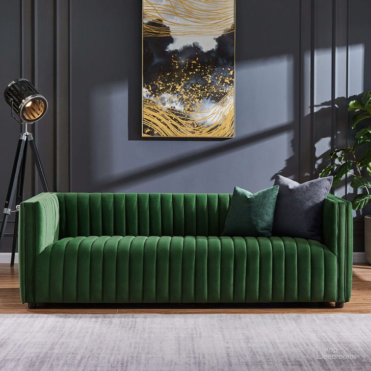 The appearance of Dominic Green Velvet Sofa designed by Ashcroft Furniture in the transitional interior design. This green piece of furniture  was selected by 1StopBedrooms from Dominic Collection to add a touch of cosiness and style into your home. Sku: AFC00271. Material: Wood. Product Type: Sofa. Image1