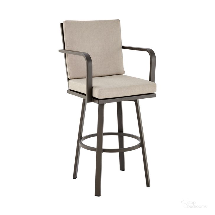 The appearance of Don 26 Inch Outdoor Patio Swivel Counter Stool In Brown Aluminum with Cushions designed by Armen Living in the modern / contemporary interior design. This brown piece of furniture  was selected by 1StopBedrooms from Don Collection to add a touch of cosiness and style into your home. Sku: 840254339071. Material: Aluminum. Product Type: Outdoor Bar Furniture. Image1
