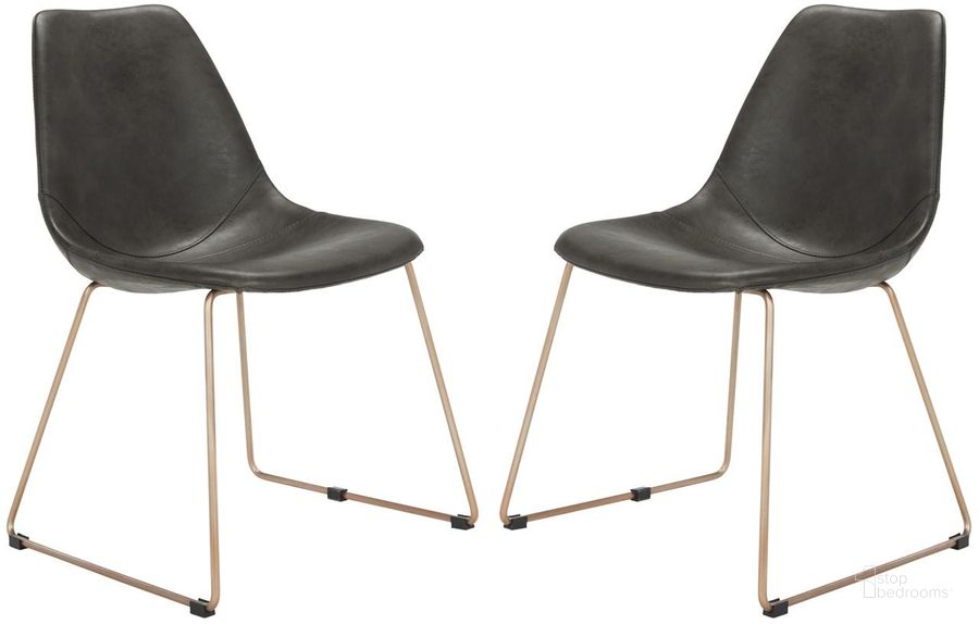 The appearance of Dorian Grey and Copper Midcentury Modern Leather Dining Chair Set of 2 designed by Safavieh in the modern / contemporary interior design. This gray piece of furniture  was selected by 1StopBedrooms from Dorian Collection to add a touch of cosiness and style into your home. Sku: ACH7003A-SET2. Product Type: Accent Chair. Material: Stainless Steel. Image1