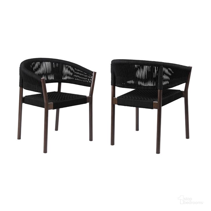 The appearance of Doris Indoor Outdoor Dining Chair Set of 2 In Dark Eucalyptus Wood with Black Rope designed by Armen Living in the modern / contemporary interior design. This black piece of furniture  was selected by 1StopBedrooms from Doris Collection to add a touch of cosiness and style into your home. Sku: LCDOSIBLK. Product Type: Outdoor Dining Chair. Material: Rope. Image1