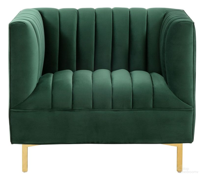 The appearance of Doris Velvet Club Chair In Green designed by Safavieh Couture in the modern / contemporary interior design. This green piece of furniture  was selected by 1StopBedrooms from Doris Collection to add a touch of cosiness and style into your home. Sku: SFV4763B. Material: Wood. Product Type: Accent Chair. Image1