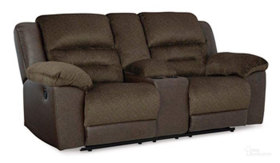 The appearance of Dorman Reclining Loveseat With Console In Chocolate designed by Signature Design by Ashley in the modern / contemporary interior design. This chocolate piece of furniture  was selected by 1StopBedrooms from Dorman Collection to add a touch of cosiness and style into your home. Sku: 9460894. Material: Fabric. Product Type: Reclining Loveseat.