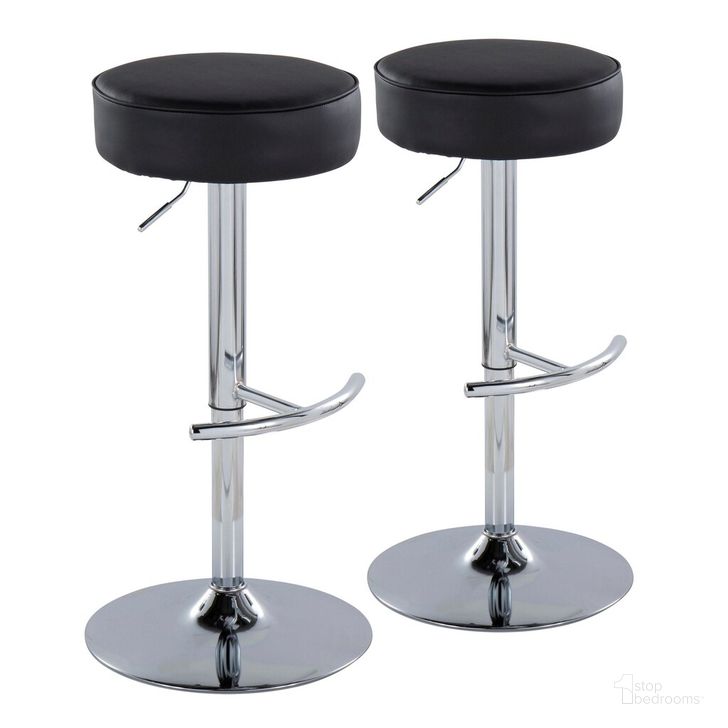 The appearance of Dot Adjustable Barstool Set of 2 In Black designed by Lumisource in the modern / contemporary interior design. This black piece of furniture  was selected by 1StopBedrooms from Dot Collection to add a touch of cosiness and style into your home. Sku: BS-DOT CHRMPUBK2. Material: Wood. Product Type: Barstool. Image1
