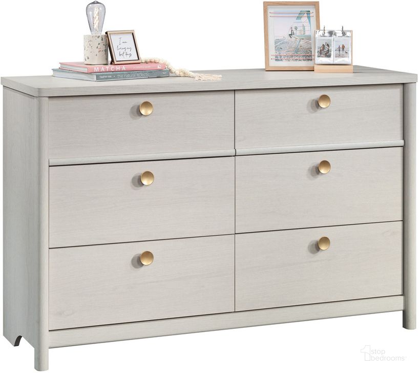 The appearance of Dover Edge Dresser In Glacier Oak designed by Sauder in the transitional interior design. This glacier oak piece of furniture  was selected by 1StopBedrooms from Dover Edge Collection to add a touch of cosiness and style into your home. Sku: 432062. Product Type: Dresser. Material: Engineered Wood. Image1