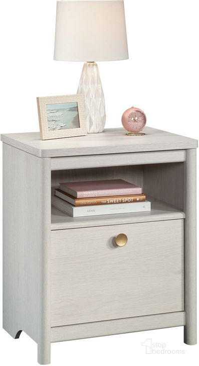 The appearance of Dover Edge Night Stand In Glacier Oak designed by Sauder in the transitional interior design. This glacier oak piece of furniture  was selected by 1StopBedrooms from Dover Edge Collection to add a touch of cosiness and style into your home. Sku: 432064. Product Type: Nightstand. Material: Engineered Wood. Image1