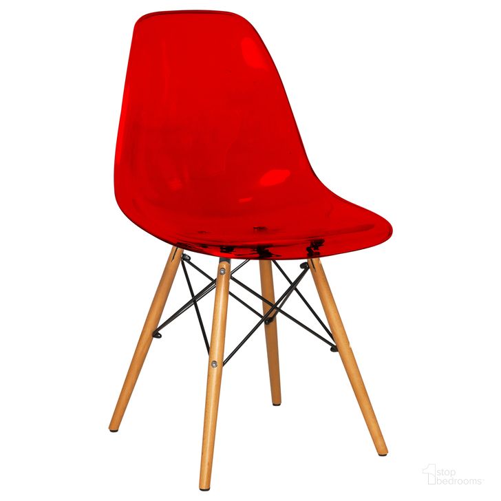 The appearance of Dover Plastic Molded Dining Side Chair In Transparent Red designed by LeisureMod in the modern / contemporary interior design. This transparent red piece of furniture  was selected by 1StopBedrooms from Dover Collection to add a touch of cosiness and style into your home. Sku: EP19TR. Product Type: Dining Chair. Material: Plastic. Image1