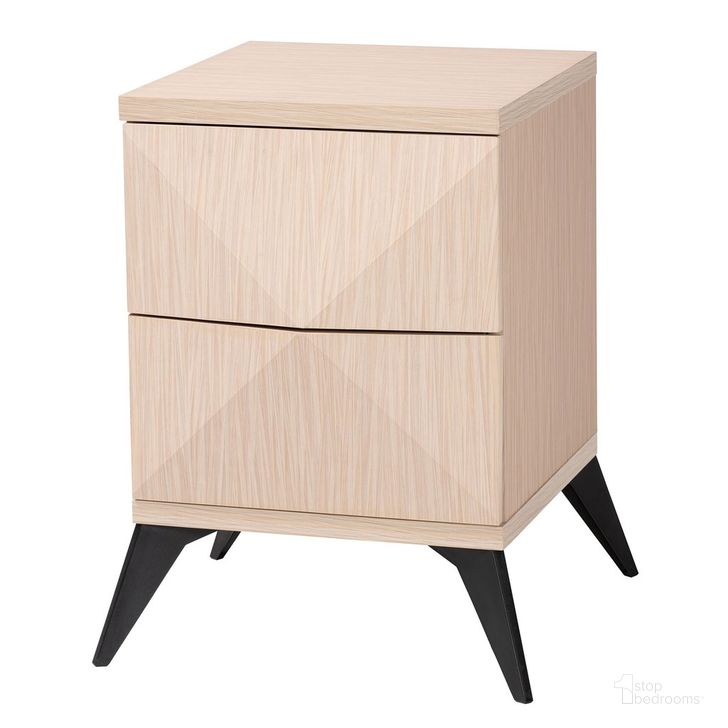 The appearance of Draper Wood 2-Drawer Nightstand In Light Brown and Dark Brown designed by Baxton Studio in the transitional interior design. This light brown/dark brown piece of furniture  was selected by 1StopBedrooms from Draper Collection to add a touch of cosiness and style into your home. Sku: KBL2334-Natural/Black-2DW-Nightstand. Material: Wood. Product Type: Nightstand. Image1