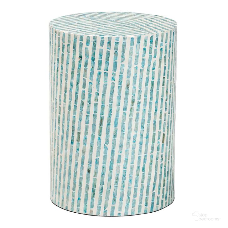 The appearance of Draven Mother Of Pearl End Table In White and Blue designed by Baxton Studio in the bohemian interior design. This white and blue piece of furniture  was selected by 1StopBedrooms from Draven Collection to add a touch of cosiness and style into your home. Sku: F232-FT37-Wooden-Accent Table. Product Type: End Table. Material: MDF. Image1