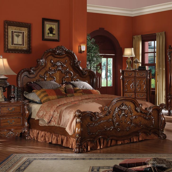 The appearance of Dresden Cherry Oak King Panel Bed designed by ACME in the transitional interior design. This brown piece of furniture  was selected by 1StopBedrooms from Dresden Collection to add a touch of cosiness and style into your home. Sku: 12137EK-HB;12138EK-FB;12139EK-R. Bed Type: Panel Bed. Material: Wood. Product Type: Panel Bed. Bed Size: King. Image1