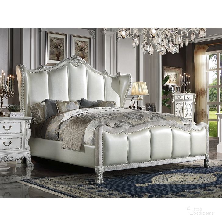 The appearance of Dresden II King Bed In Bone White designed by ACME in the transitional interior design. This bone white piece of furniture  was selected by 1StopBedrooms from Dresden II Collection to add a touch of cosiness and style into your home. Sku: BD01673EK1;BD01673EK2;BD01673EK3. Material: Wood. Product Type: Bed. Bed Size: King. Image1