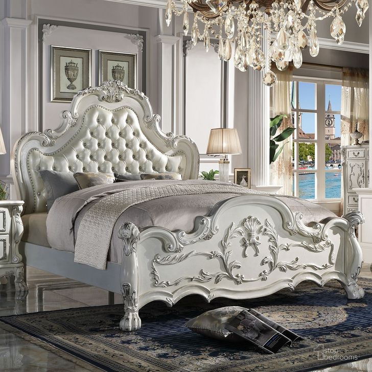 The appearance of Dresden King Bed In Bone White designed by ACME in the transitional interior design. This bone white piece of furniture  was selected by 1StopBedrooms from Dresden Collection to add a touch of cosiness and style into your home. Sku: BD01681EK1;BD01681EK2;BD01681EK3. Material: Wood. Product Type: Bed. Bed Size: King. Image1