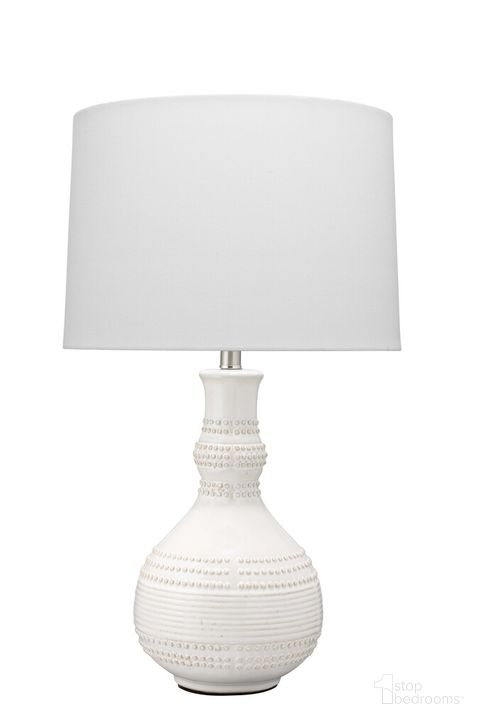 The appearance of Droplet Table Lamp in White Ceramic with Cone Shade in White Linen designed by Jamie Young Company in the transitional interior design. This white piece of furniture  was selected by 1StopBedrooms from Droplet Collection to add a touch of cosiness and style into your home. Sku: LS9DROPLETWH. Material: Ceramic. Product Type: Table Lamp. Image1
