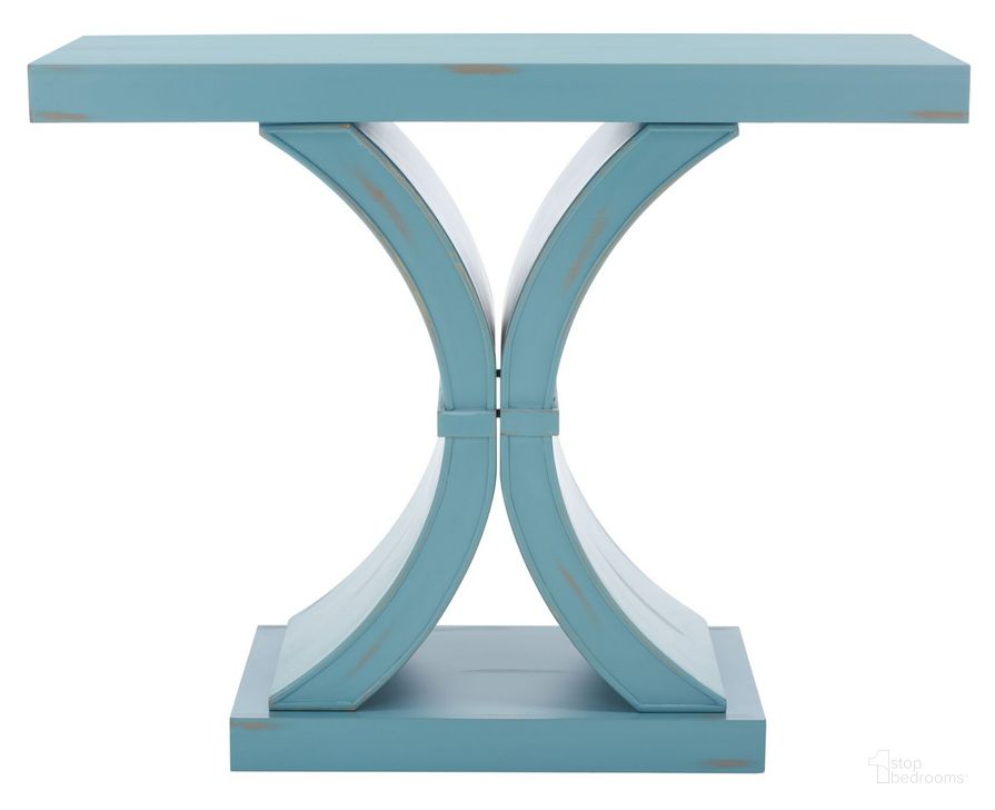 The appearance of Dryden Console in Blue designed by Safavieh in the modern / contemporary interior design. This blue piece of furniture  was selected by 1StopBedrooms from Dryden Collection to add a touch of cosiness and style into your home. Sku: AMH1509C. Material: Wood. Product Type: Console. Image1