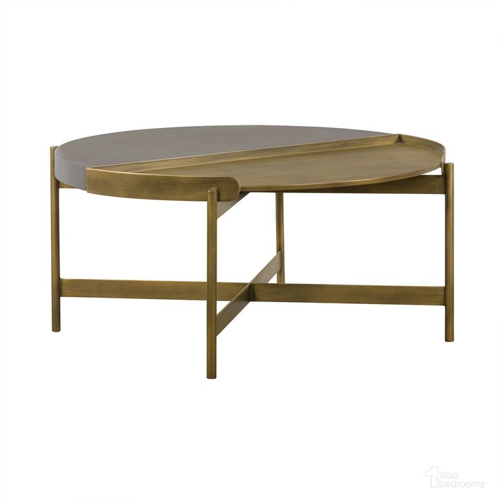 The appearance of Dua Gray Concrete Coffee Table with Antique Brass designed by Armen Living in the modern / contemporary interior design. This gray piece of furniture  was selected by 1StopBedrooms from Dua Collection to add a touch of cosiness and style into your home. Sku: LCDUCOCC. Product Type: Coffee Table. Material: Concrete. Image1