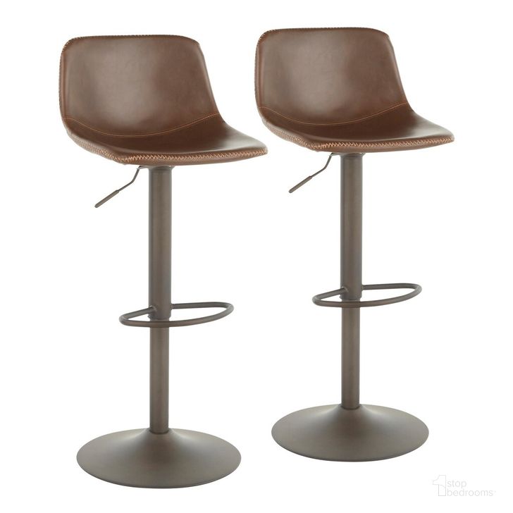 The appearance of Duke Barstool Set of 2 In Brown designed by Lumisource in the industrial interior design. This brown piece of furniture  was selected by 1StopBedrooms from Duke Collection to add a touch of cosiness and style into your home. Sku: BS-DUKE ANBN2. Material: Leather. Product Type: Barstool. Image1